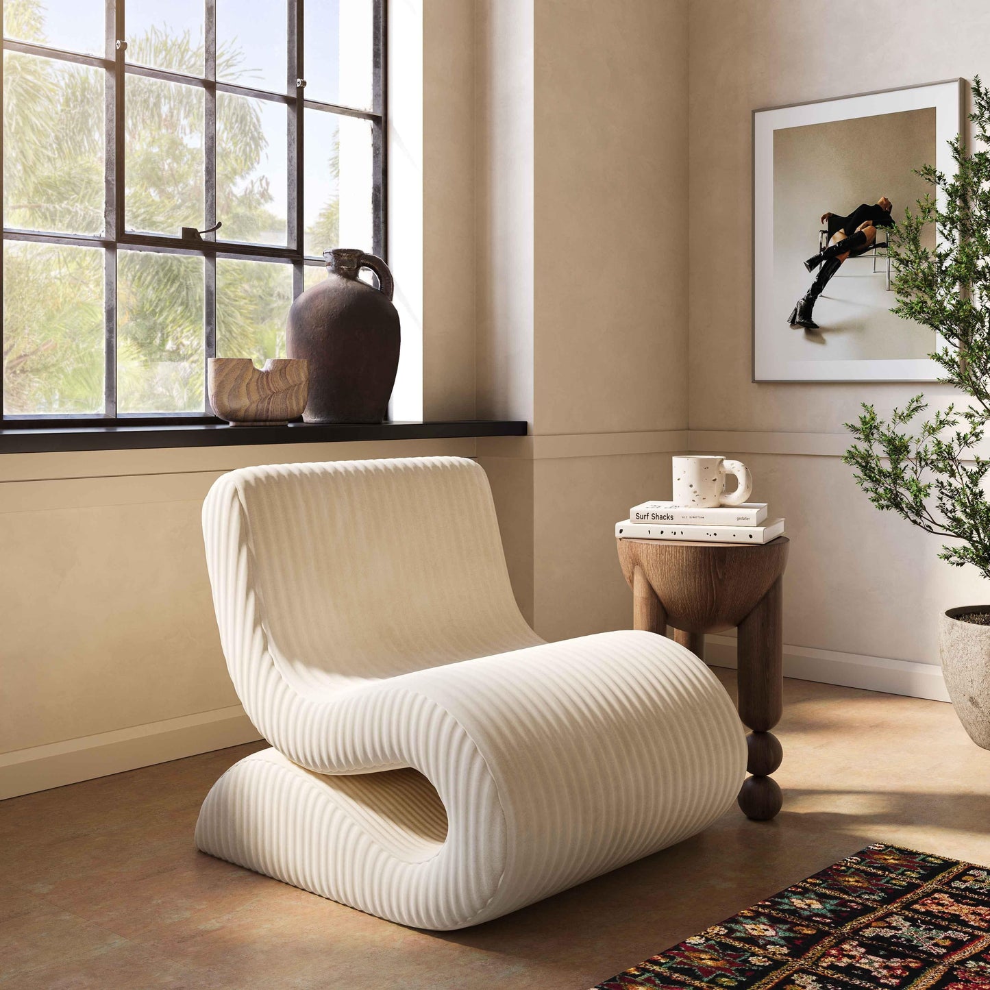 Fauteuil d'appoint en velours côtelé Amber beige