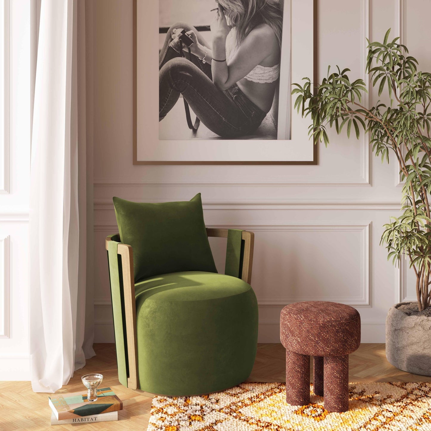 Chaise pivotante en velours vert Equinox
