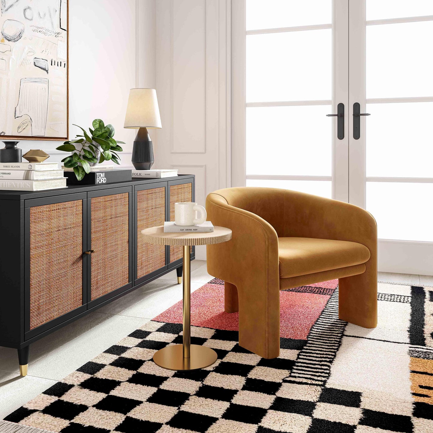 Fauteuil d'appoint Helix en velours camel
