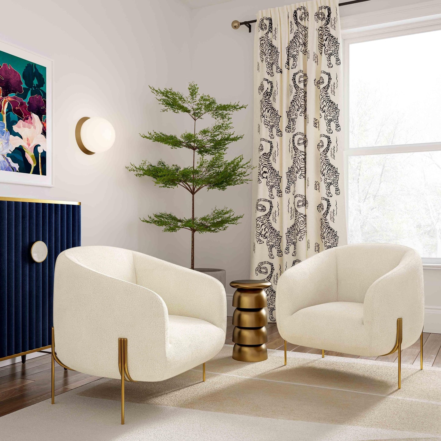 Fauteuil d'appoint en peau de mouton beige Throne