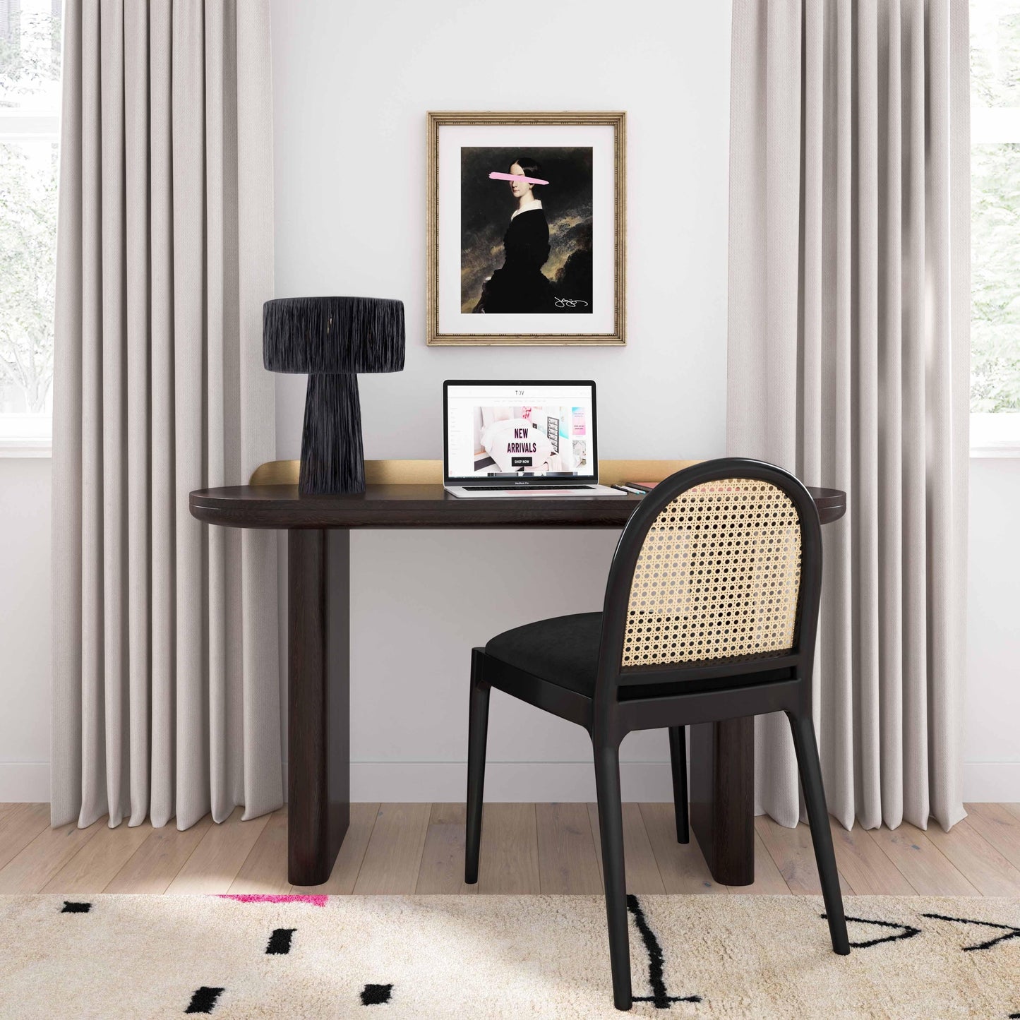 Lampe de table Auric en raphia noir