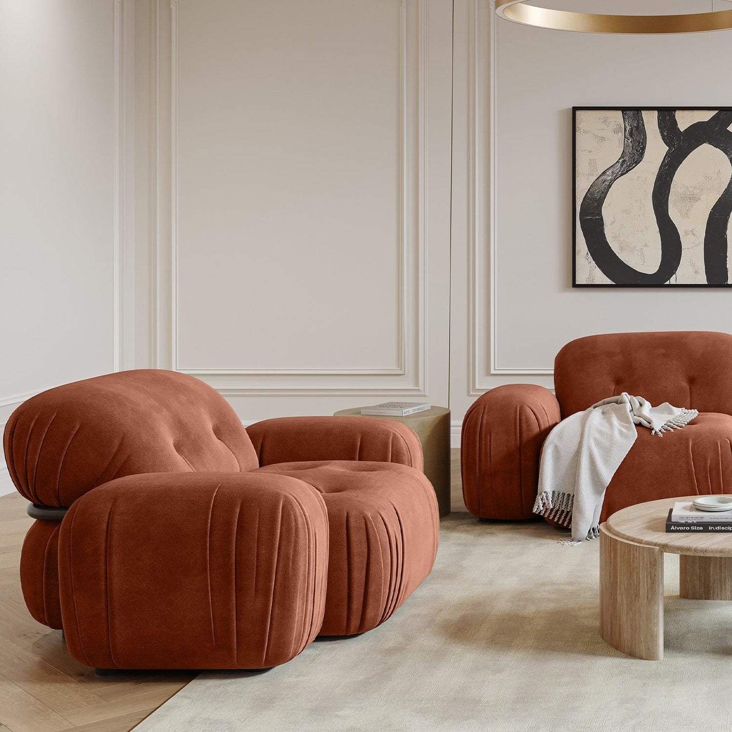 Canapé sectionnel Dune en velours terracotta